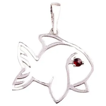 Přívěsek granát - stříbrný přívěsek - ryba (1330) povrchová úprava: rhodiované