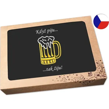 Kuchyňská zástěra Pánská zástěra v dárkovém balení černá 72x100 Když piju tak žiju