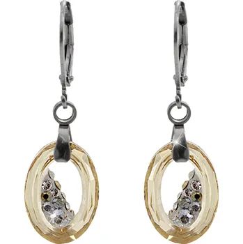 Módní doplněk JSB bijoux s.r.o. Ocelové náušnice klapky šikmo osázený malý ovál Swarovski Golden Shadow