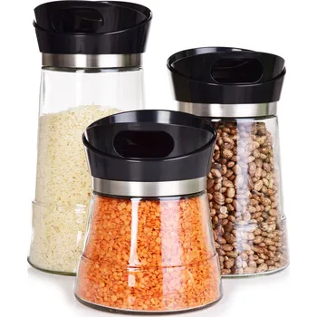 Dóza na potraviny BOROSIL | 600 ml + 900 ml + 1200 ml | skleněné dózy na sypké potraviny s otočným dávkovacím víkem Dedra