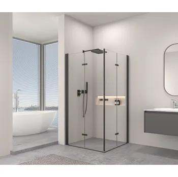 Erga Berlin Double, sprchový kout s dvojitými skládacími dveřmi 120(dveře) x 120(dveře) x 195 cm, 6mm čiré sklo, černý profil, ERG-V02-BERLIN-D120D120-CL-BK