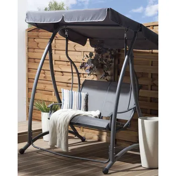 Zahradní houpačka Zahradní houpačka z šedé textilie z ocelového rámu, dvoumístná s baldachýnem Beliani