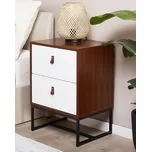 Noční stolek z tmavého dřeva s bílou, kovový rám, se zásuvkami 69 x 49 cm moderní, do ložnice Beliani