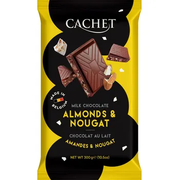 Čokoláda Tabulková čokoláda Cachet - Mléčná s mandlemi a nugátem, 300 G