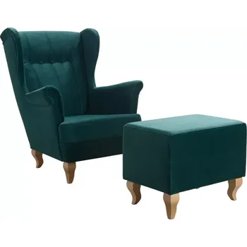 Křeslo křeslo ušák Royal s taburetem, zelená (kronos 19 / přírodní)