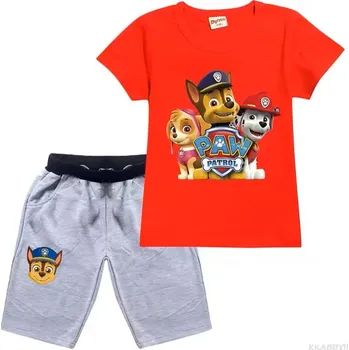 Tlapková patrola Letní souprava pro kluky - tričko + kraťasy "Tlapková patrola" Barva: Šedé kraťasy + červené tričko, Velikost: 150