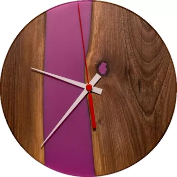 Hodiny Dřevěné hodiny s pryskyřicí Ø 30CM - ořech, růžová