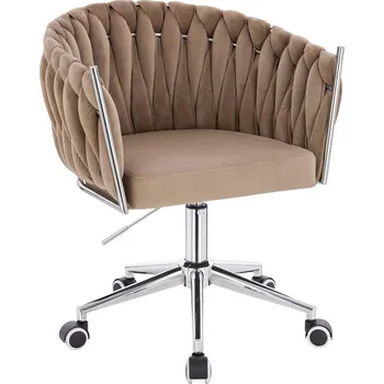 Otočné křeslo Glamour velur na stříbrné podstavě s kolečky - béžová