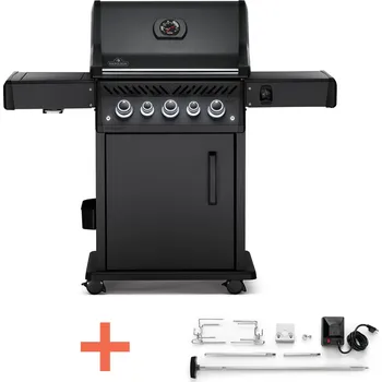 Zahradní gril Napoleon Phantom Rogue SE 425 plynový gril, černý mat RSE425RSIBPMK-1-PHM, hořáky 3+2, Sizzle+Infra +Rotiserie (Napoleon RSE425RSIBPMK-1-PHM luxusní matný gril s bočním vařičem (Sizzle Zone), 3 spodními a 1 zadním infra hořákem + Otočný špíz s motorem 230