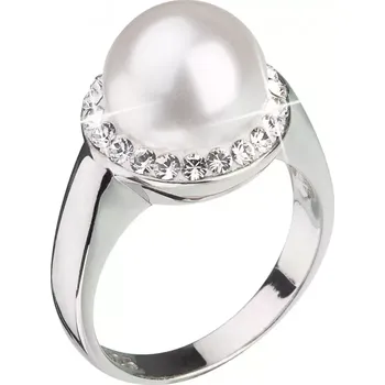 Oblečení a móda Stříbrný prsten s krystaly Swarovski a bílou perlou 35021.1 velikost 52
