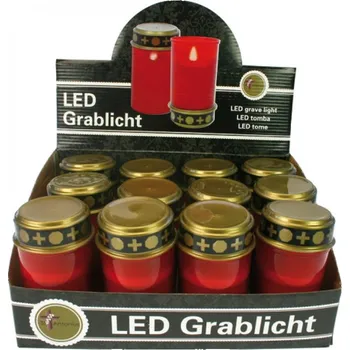 Svíčka Hřbitovní elektrická LED svíčka na baterie červená 12 cm zlaté víčko