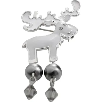 Brož JSB bijoux s.r.o. Brož z bižuterní slitiny smaltovaný sob zdobený perlou a krystaly Swarovski White