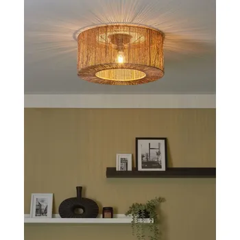 Stropní lampa Přírodní jutové stínidlo Černá železná základna Boho svítidlo Závěsné světlo Obývací pokoj Ložnice Předsíň Beliani