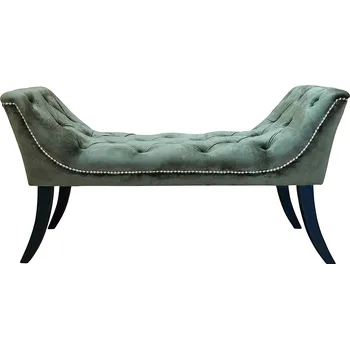 Zahradní lavice Tempo Kondela Designová lavice, olivově zelená Velvet látka / kaučukové dřevo, HEMY TYP 2