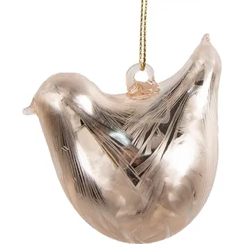 Závěsná dekorace růžový skleněný ptáček - 7*4*6 cm