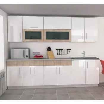 Kuchyňská linka Kuchyňská linka Nevada, bílý lesk/dub sonoma(prac. deska 2,6m)