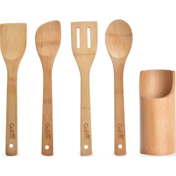 Sada kuchyňského náčiní GoEco® | 5 ks sada bambusového kuchyňského náčiní | Vařečky a obracečky ve stojanu Dedra