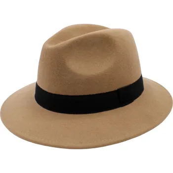 Klobouk Fiebig - Headwear since 1903 Béžový klobouk plstěný s kašmírem - béžový s černou stuhou - klopená krempa Velikost: 59 cm (L)