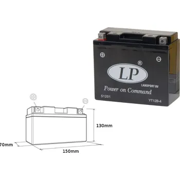 Motobaterie LANDPORT BATERIE YT12B-4 (MS LT12B-4) 12V 11AH 151X70X130 BEZÚDRŽBOVÁ - ZAPLAVENÁ (6)