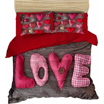 Povlečení ASIR Povlečení na dvoulůžko 177 červené a hnědé se srdíčky