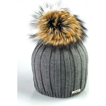 Čepice Dámská čepice s bambulí ALICE tmavě šedá, VELIKOST UNI