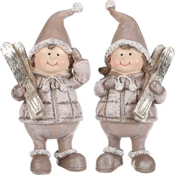 Vánoční ozdoba Autronic Děti s lyžemi, polyresin, barva hnědá, mix 2 druhů, cena za 1 ks. - POX3000 BRN-L