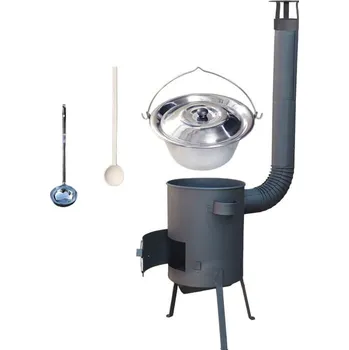 Kempingové nádobí Nerezový kotlík 15 L (1,2 mm) INOX + žáruvzdorná kotlina 36 PLUS 600 s roštem na popel 4 mm