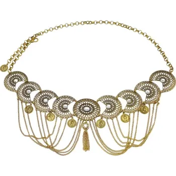 Souprava šperků Kovový filigránový pás s řetízky a zirkony Zlatá