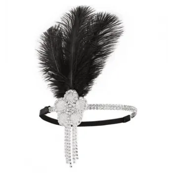 Čelenka Retro plesová štrasová čelenka s peřím Charleston