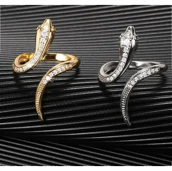 Prsten Hadí prsten se zirkony Zlatá