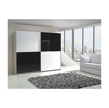 Šatní skříň Skříň LUXOR 4 2D šatní, 244cm bílý korpus / dveře: bílá-černá