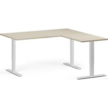Psací stůl B2B Partner Rohový výškově nastavitelný stůl, 160x160 cm, 3 motory, L/P, bílá podnož, dub přírodní