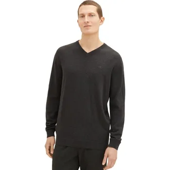 Pánský svetr TOM TAILOR® PÁNSKÝ TENKÝ BAVLNĚNÝ SVETR DO VÉČKA - ANTRACIT XXL