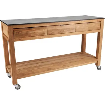 Servírovací stolek Stern Příborník Hilda, Stern, 150x50x91 cm, rám old teak, deska HPL, Smoky, včetně koleček a 3 zásuvek