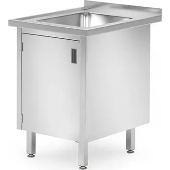 Nerezový dřez Hendi 813546 Stůl s dřezem, skříňka s výklopnými dvířky, rozměry 600x700x850 mm