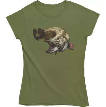 Dámské tričko Dámské rybářské tričko se štikou khaki