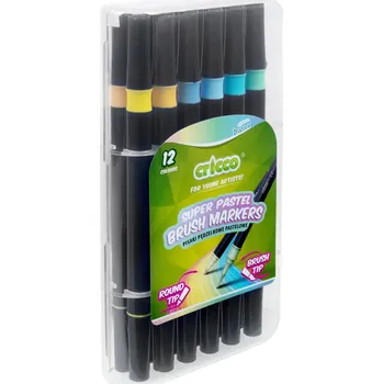 Zvýrazňovač Cricco Popisovač štětcový oboustranný pastelový Cricco, sada 12 barev CR385K12P