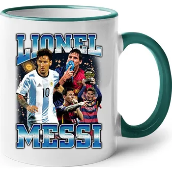 Keramický hrnek Lionel Messi 2, Barva Zelená, Velikost 330 ml, Canvas Keramický hrnek s barevným uchem Bezvatriko.cz 2659
