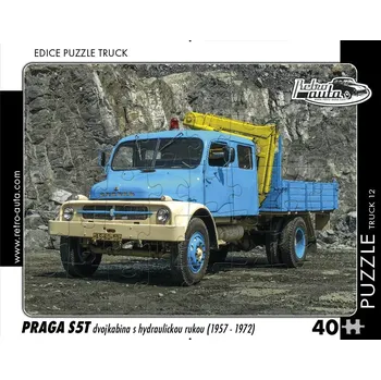 Puzzle RETRO-AUTA TRUCK č.12 Praga S5T dvojkabina s hydraulickou rukou 1957-1972 40 dílků
