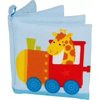 Hračka pro nejmenší Bavlněná šusticí knížka s pískátkem vláček