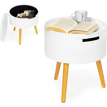 Konferenční stolek MODERNHOME Kulatý konferenční stolek s úložným prostorem, noční stolek