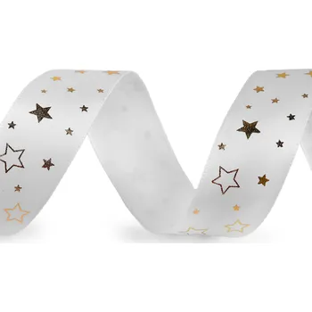 Stuha Vánoční saténová stuha hvězdy šíře 25 mm