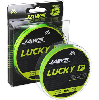 Rybářská šňůra Mikado PLETENÁ ŠŇŮRAA - JAWS LUCKY 13 - 150m - FLUO ZELENÁ Průměr: 0,08 mm 6,8 kg