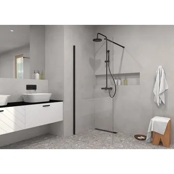 Walk-in sprchový kout ECO-N BLACK - Černá, Bez pevné stěny, 90, 195, Čiré bezpečnostní sklo - 6 mm (BCEXON90BC) HOPA