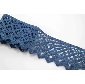 Stuha Bavlněná paličkovaná krajka - jeansově modrá - šířka 5 cm