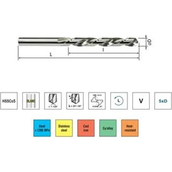 Vrták StimZet A270450L400S - Vrták do kovu pr. 4,5 mm délka 87/47mm,válcová stopka, Levý (levotočivý), HSS-Co5, PN 2908, DIN 338 LN