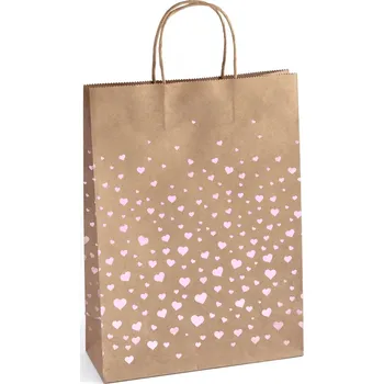 Dárková taška Galeria Papieru Papírová taška Kraft růžová srdíčka 33x10x24cm, 5ks GP01PT331024S