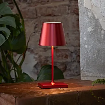Venkovní osvětlení Sigor Nuindie mini LED dobíjecí stolní lampa, Easy Connect, červená, stmívatelná - Základna - délka 10 cm, šířka 10 cm; délka nabíjecího kabelu 120 cm třešňově červená LED 2,2 W celkem - Doprava zdarma