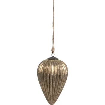 Vánoční dekorace Zlatá skleněná vánoční ozdoba s žebrováním XL - Ø 16*25 cm