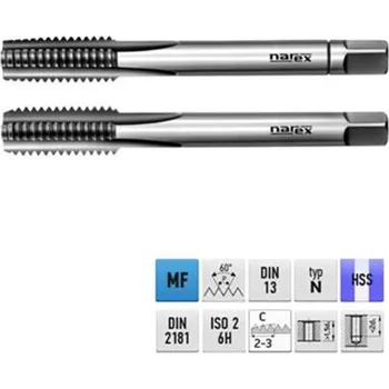 Závitořezný nástroj Narex Ždánice 041530022125800 - Závitník sadový ruční M12 x 1,5 mm HSS - SADA ČSN 22 3010 kód 0300